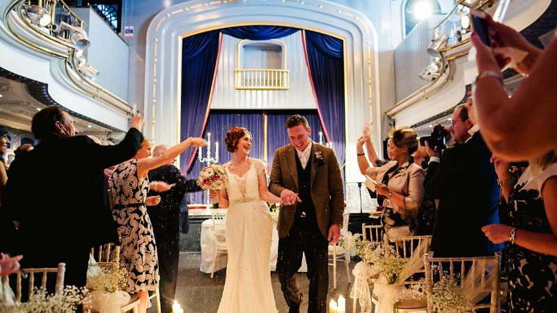 Bride and Groom at Set Theatre Ceremony 